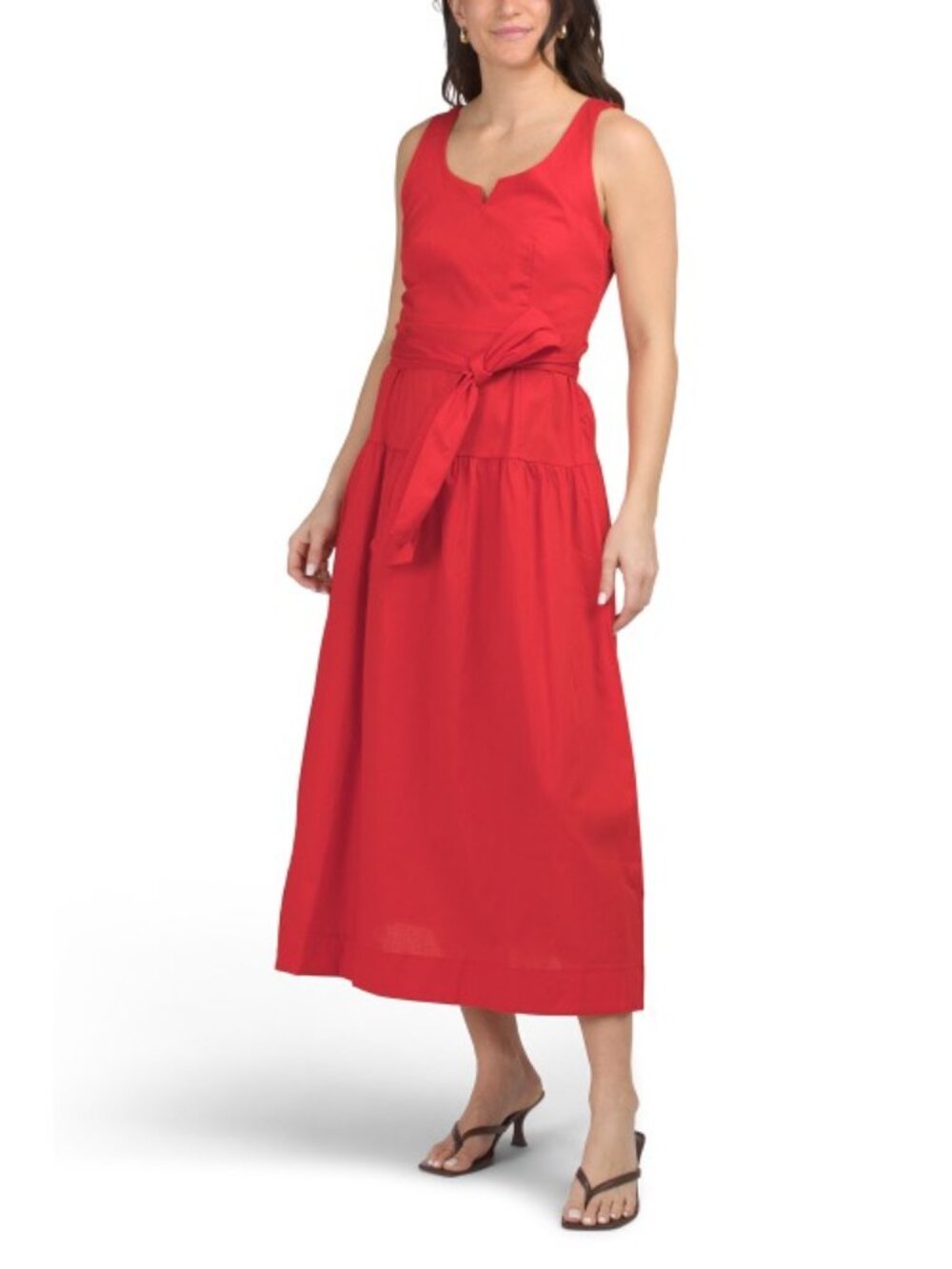 NWT Linea Moda Made In Italy Red Sleeveless Cotton Blend Drop Waist Maxi Dress M